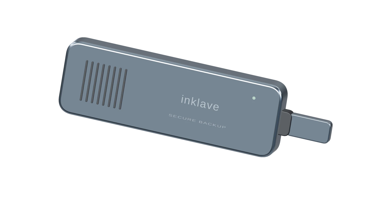 3D design concept of the Inklave Secure USB Drive with a machined enclosure and USB-C connector